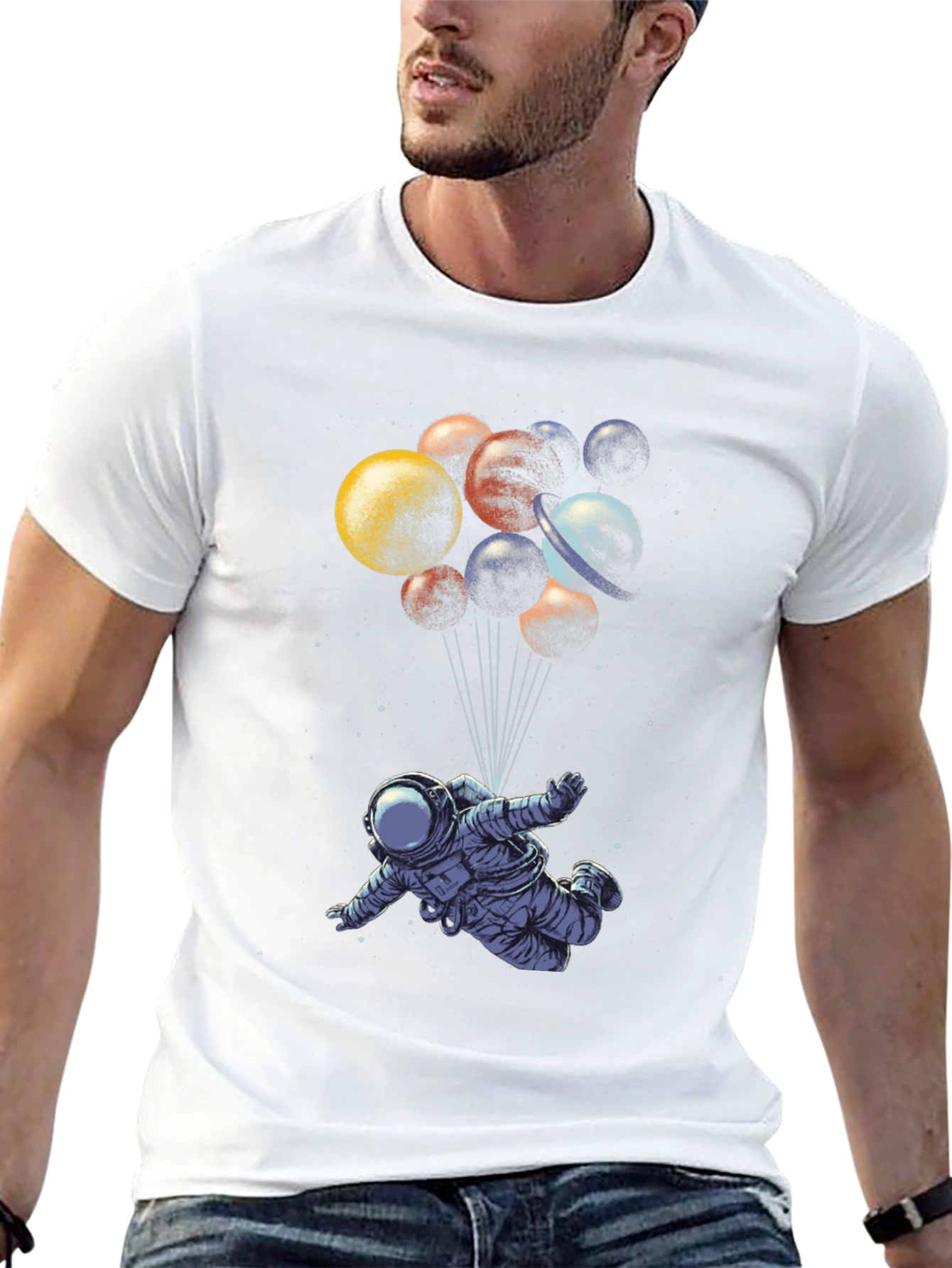 Astronaut in Space T-Shirt - Planet Balloons Graphic Tee