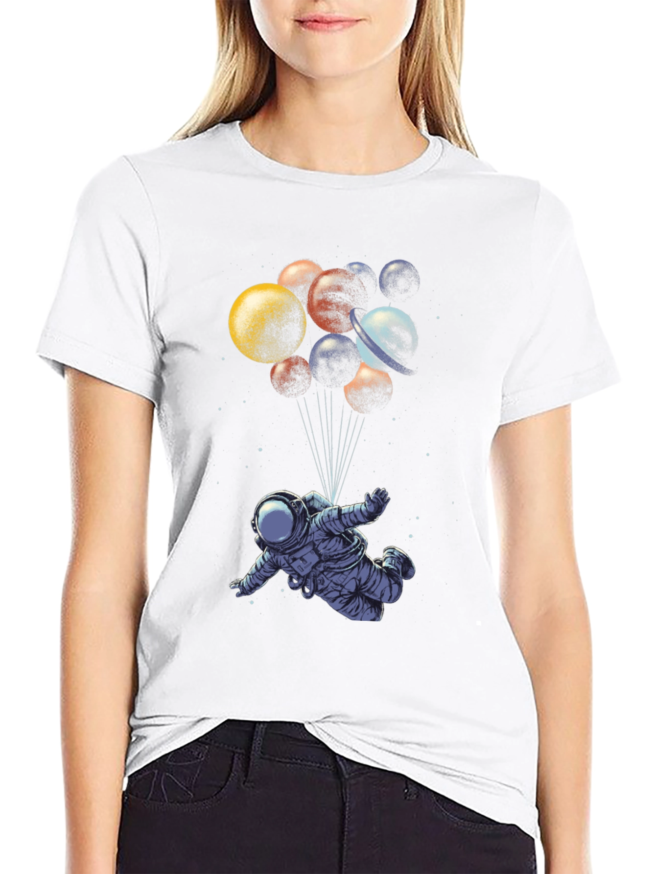 Astronaut in Space T-Shirt - Planet Balloons Graphic Tee