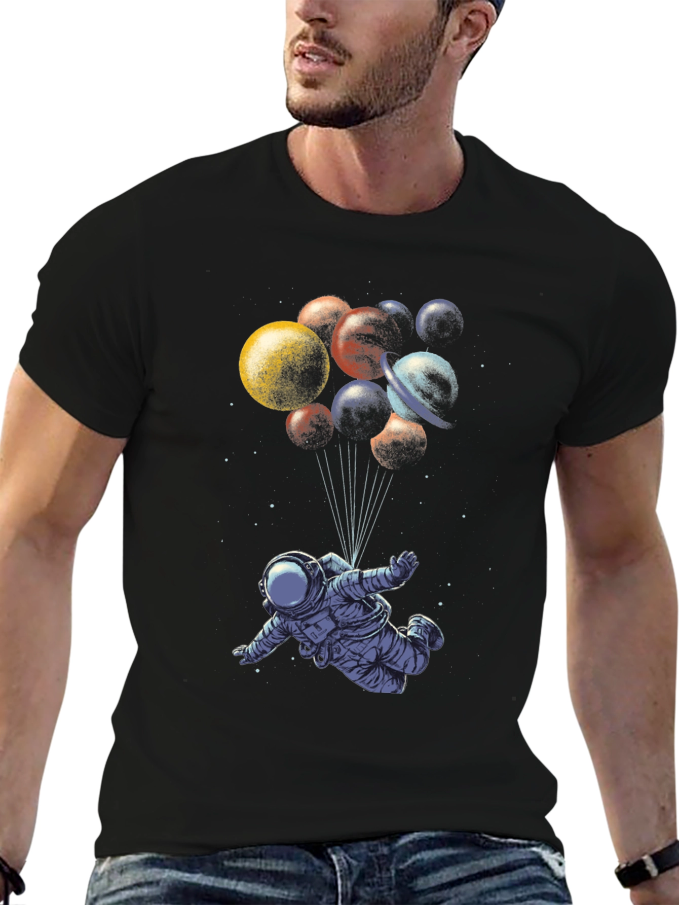 Astronaut in Space T-Shirt - Planet Balloons Graphic Tee