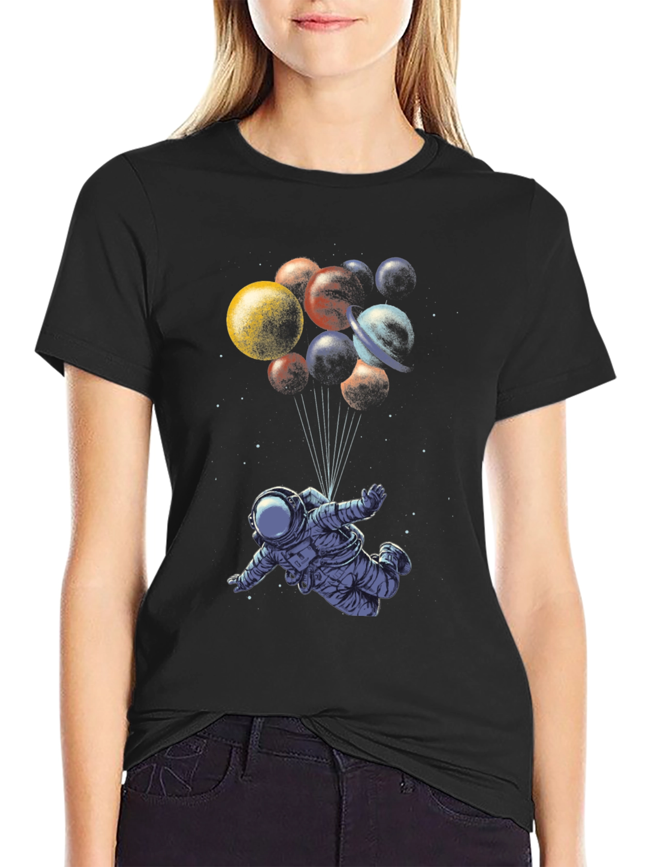 Astronaut in Space T-Shirt - Planet Balloons Graphic Tee