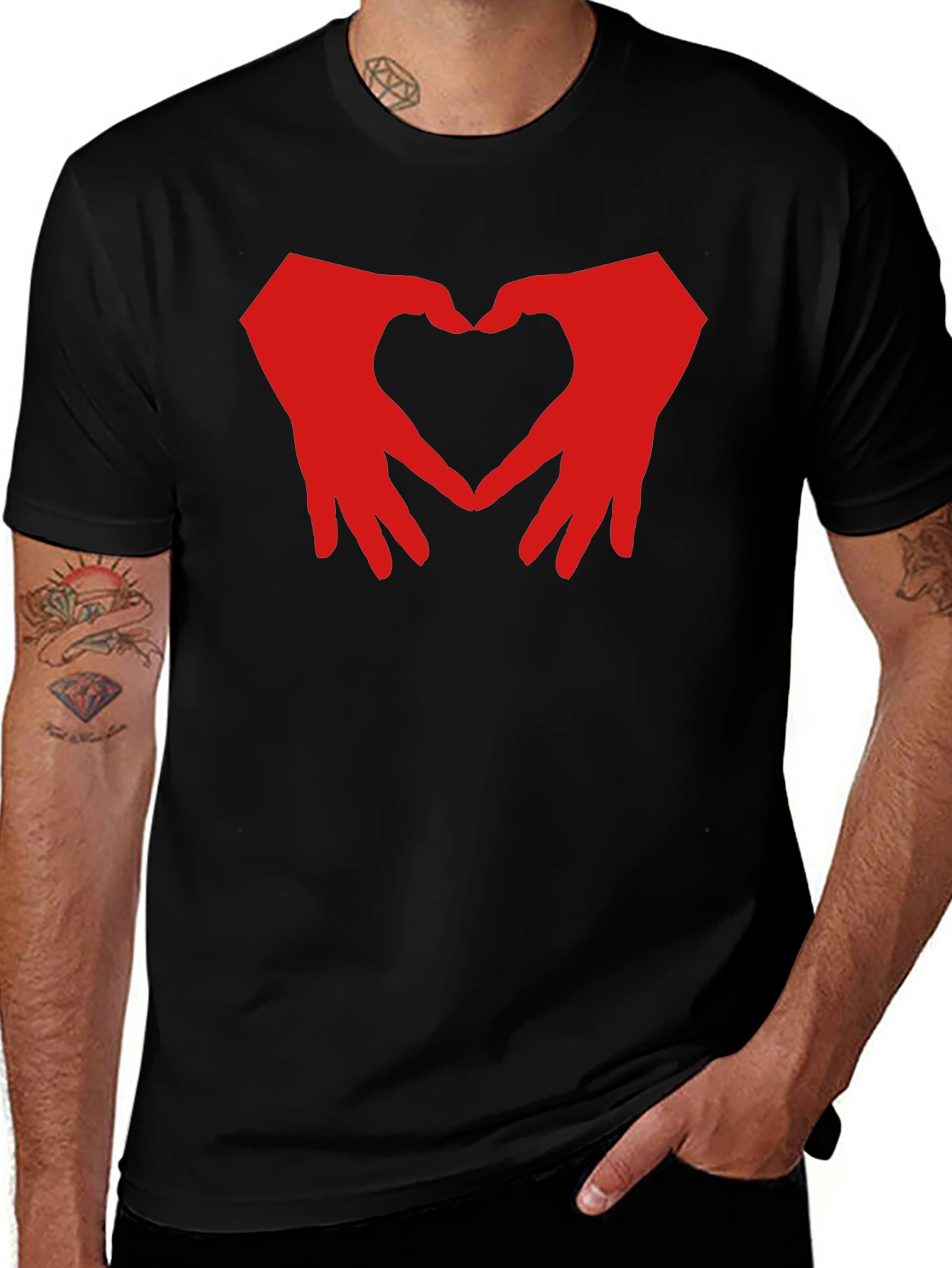 Heart Hands Graphic T-Shirt - Black Cotton Blend