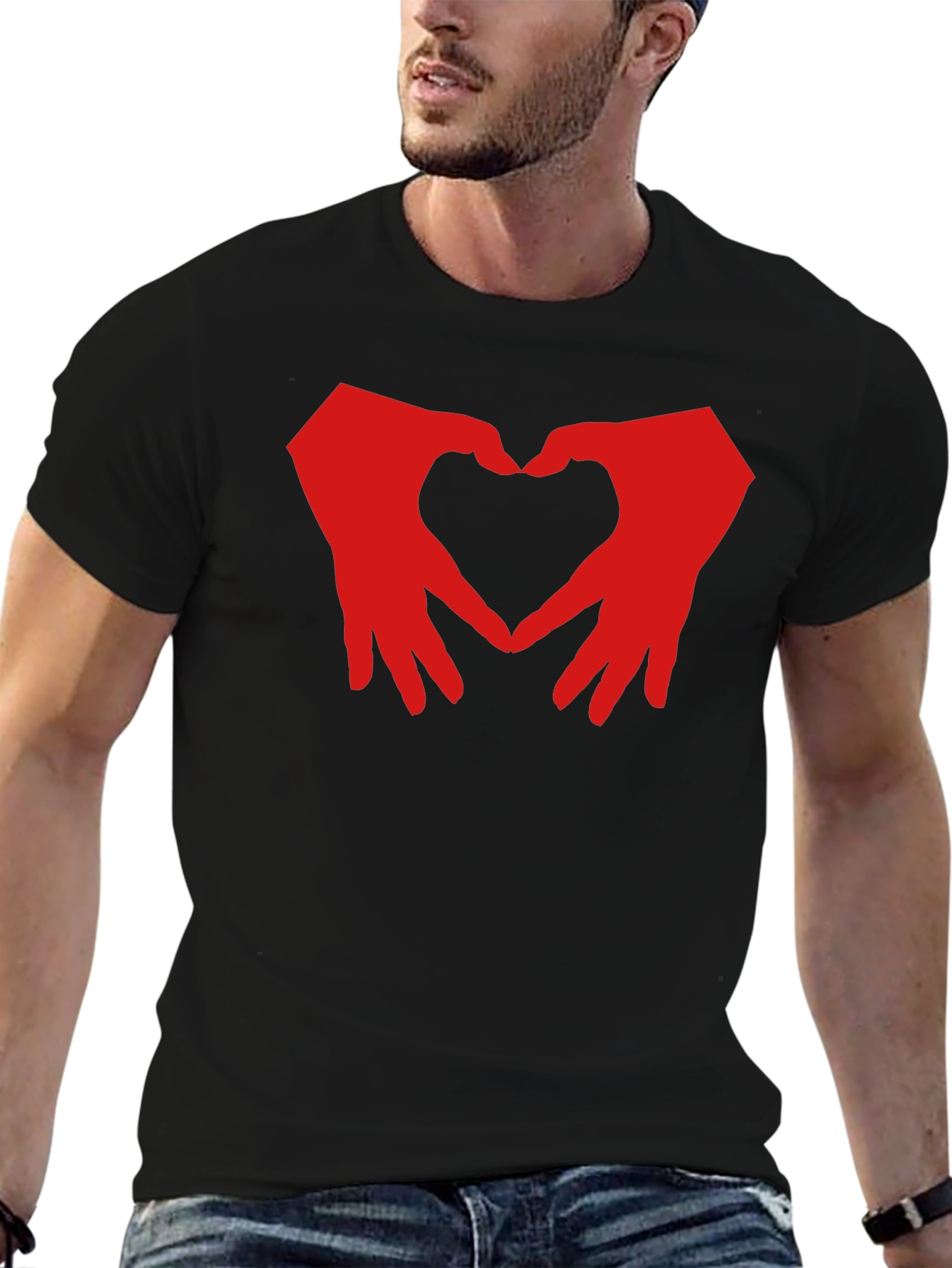Heart Hands Graphic T-Shirt - Black Cotton Blend