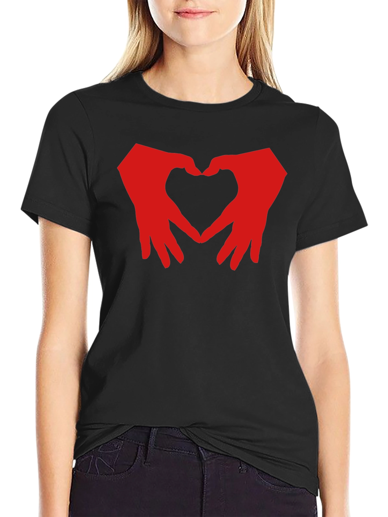 Heart Hands Graphic T-Shirt - Black Cotton Blend