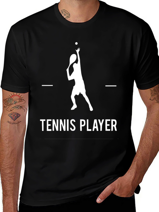 Tennis Player Graphic T-Shirt - Black Cotton Tee