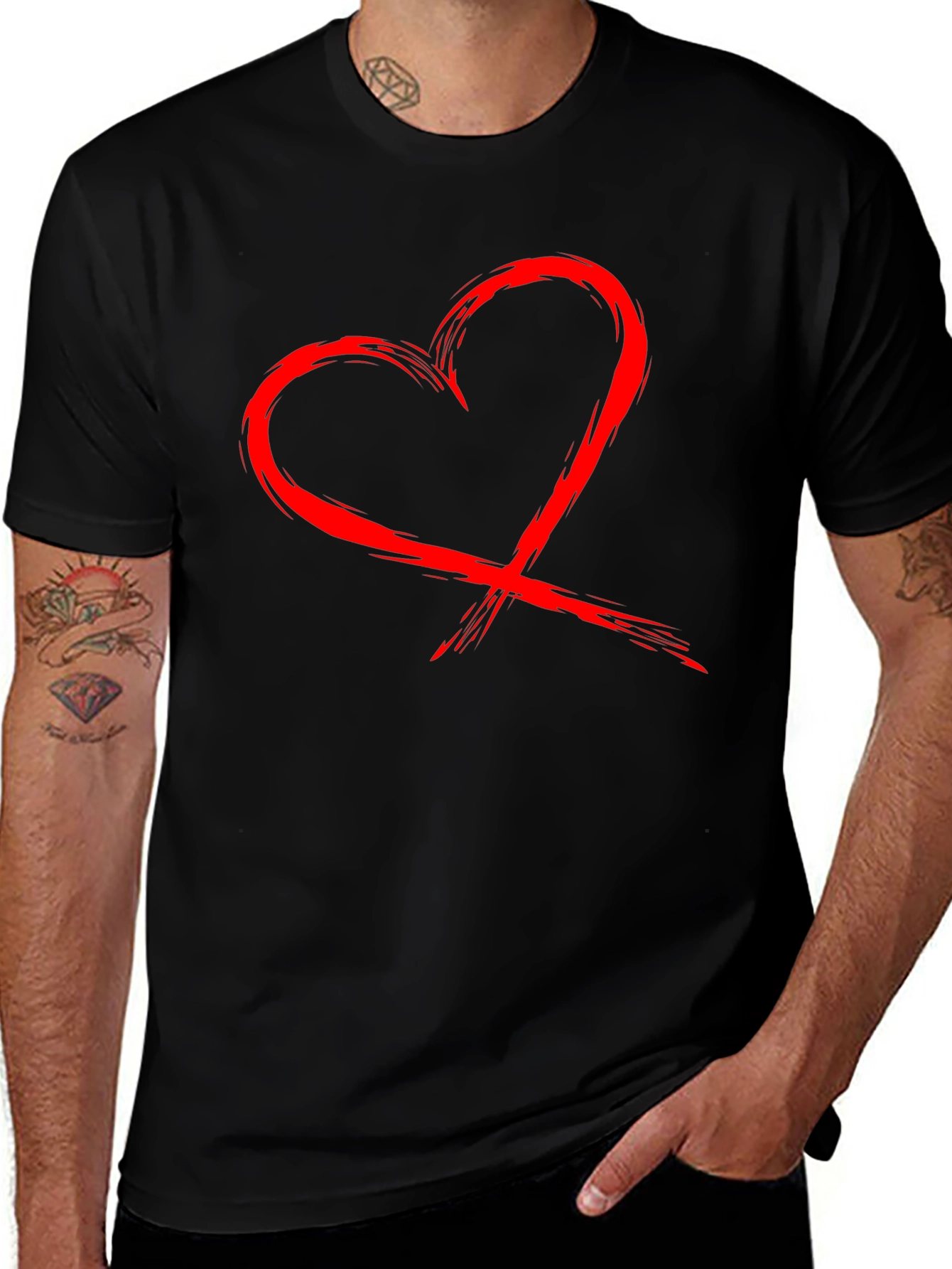Red Heart Graphic Black T-Shirt
