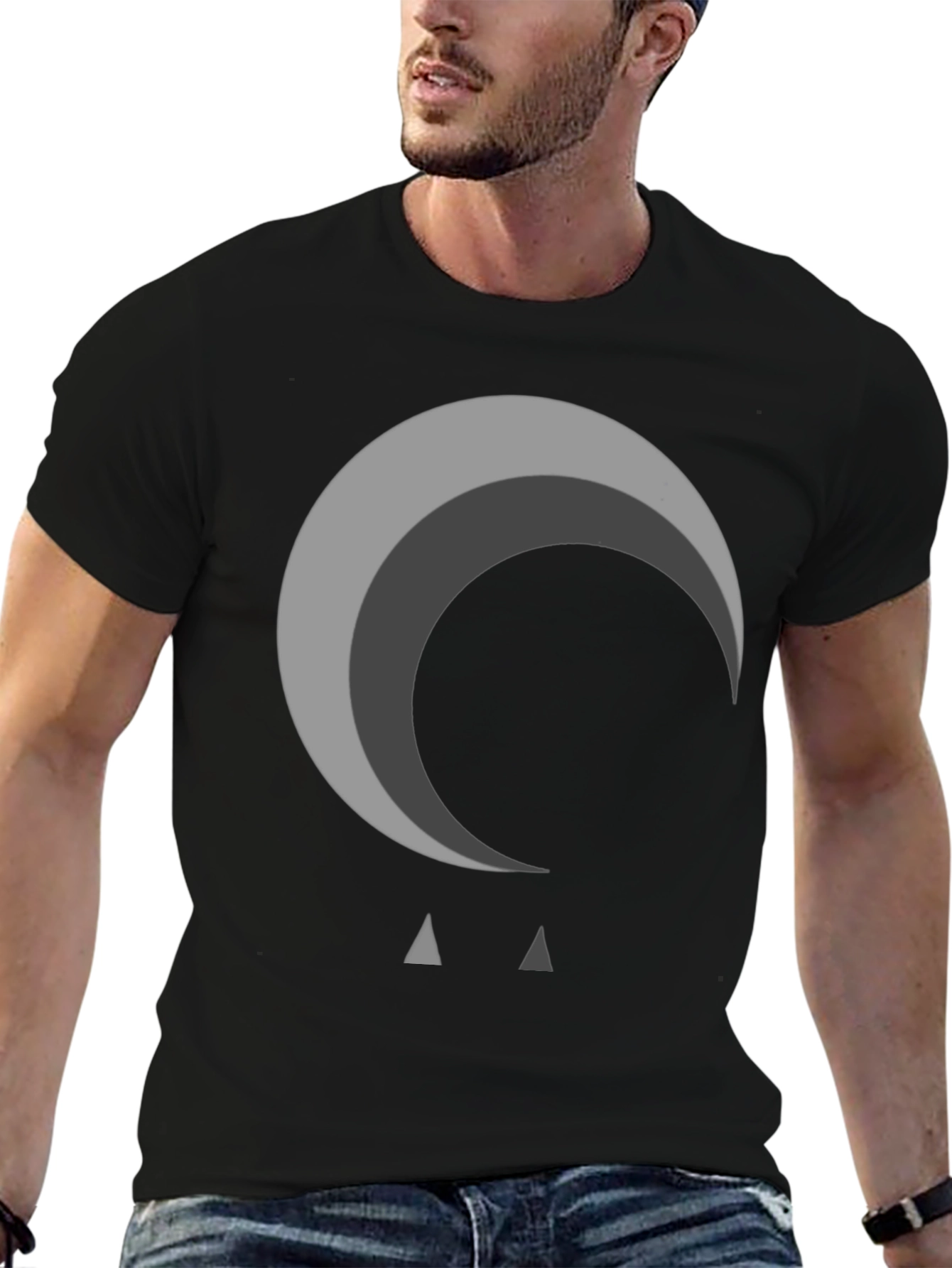 Abstract Moon Graphic Black T-Shirt