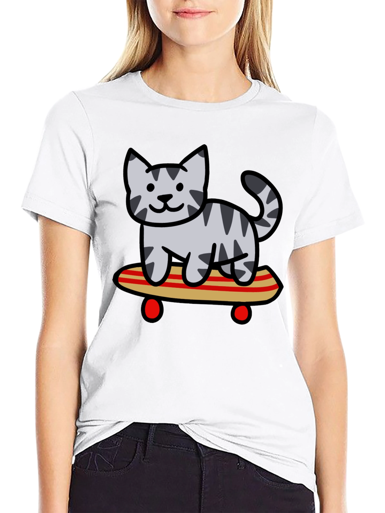 Skateboarding Cat Graphic Tee