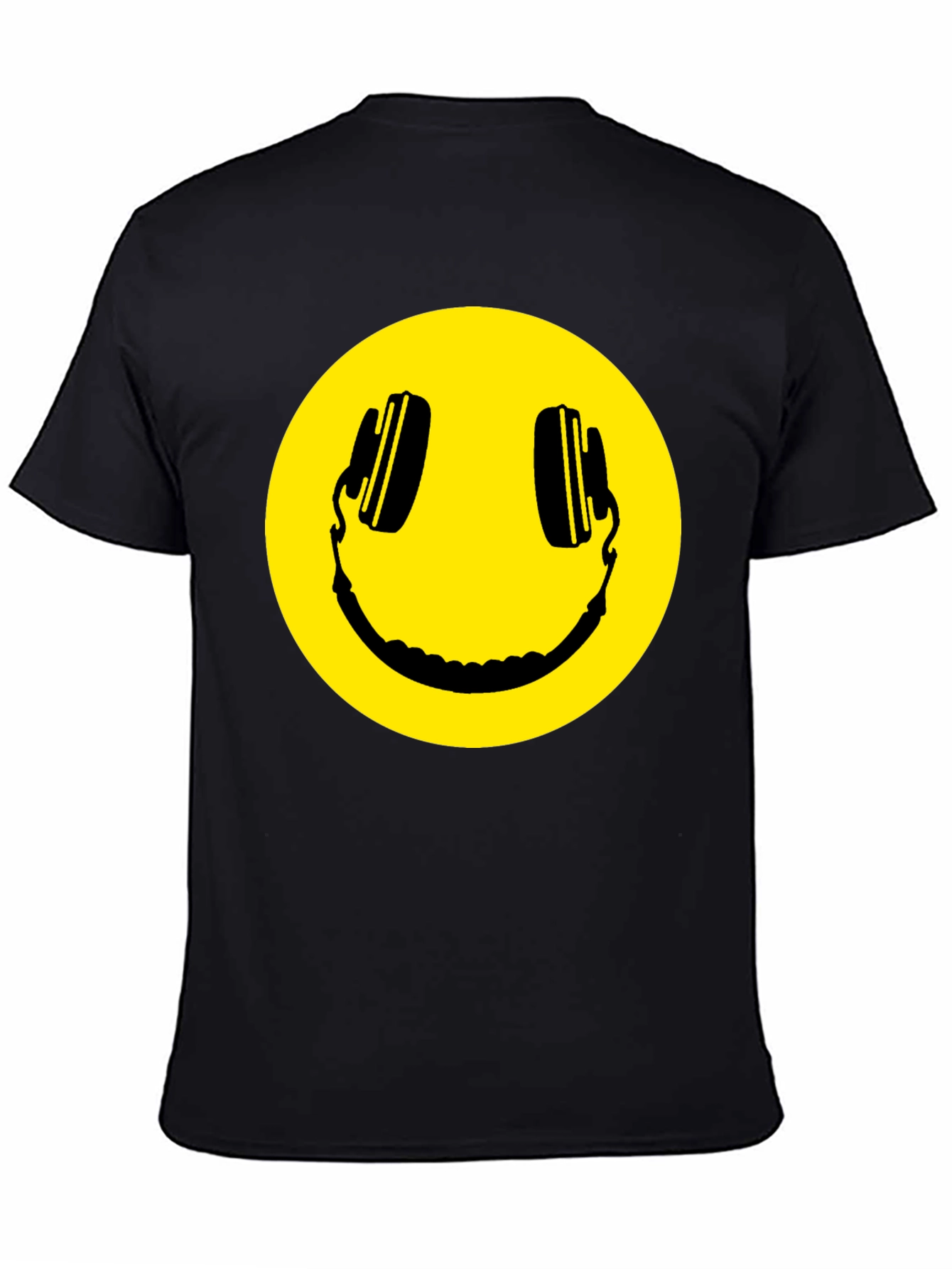 Smiley Face Headphones Black T-Shirt