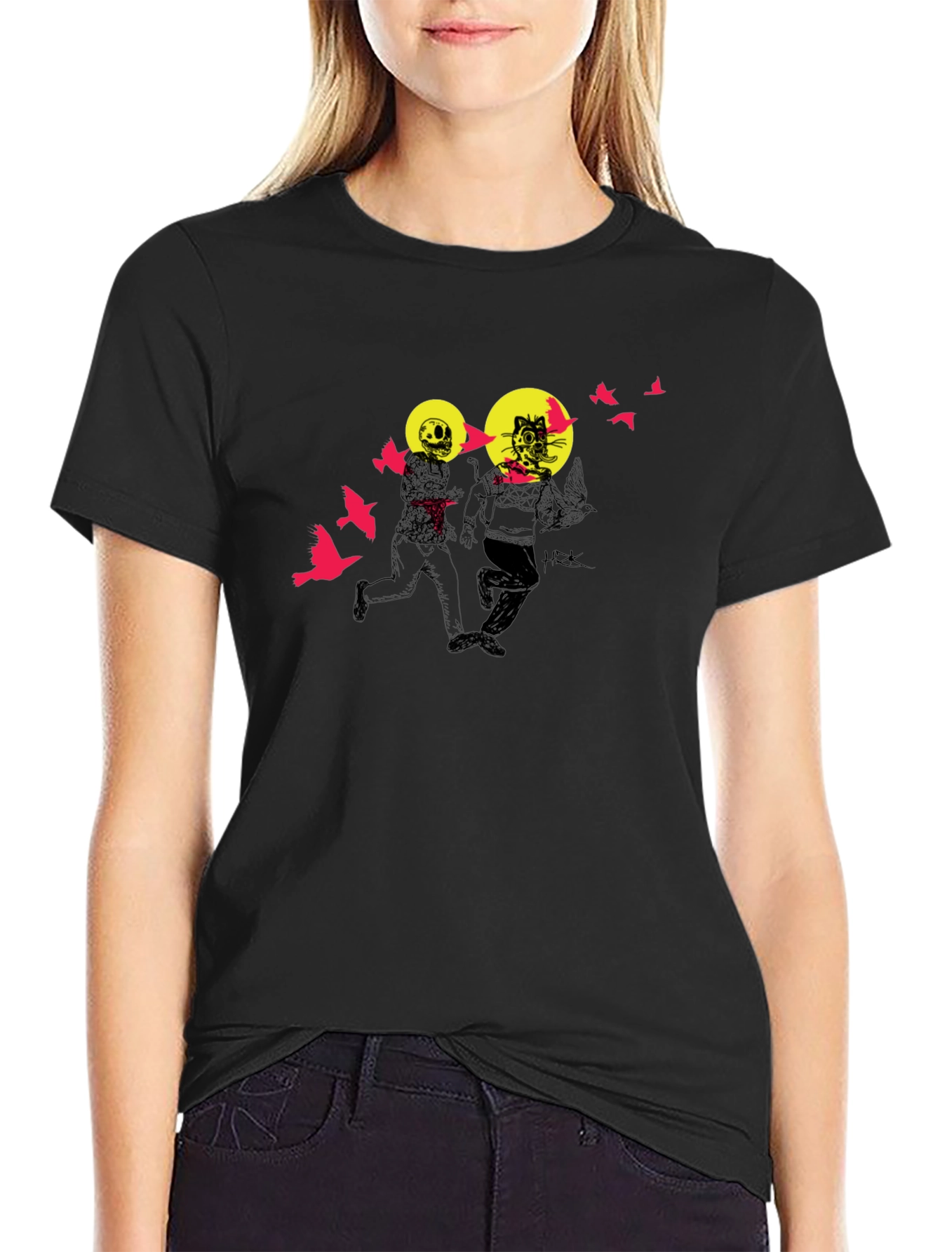Graphic Print Black Crewneck T-Shirt