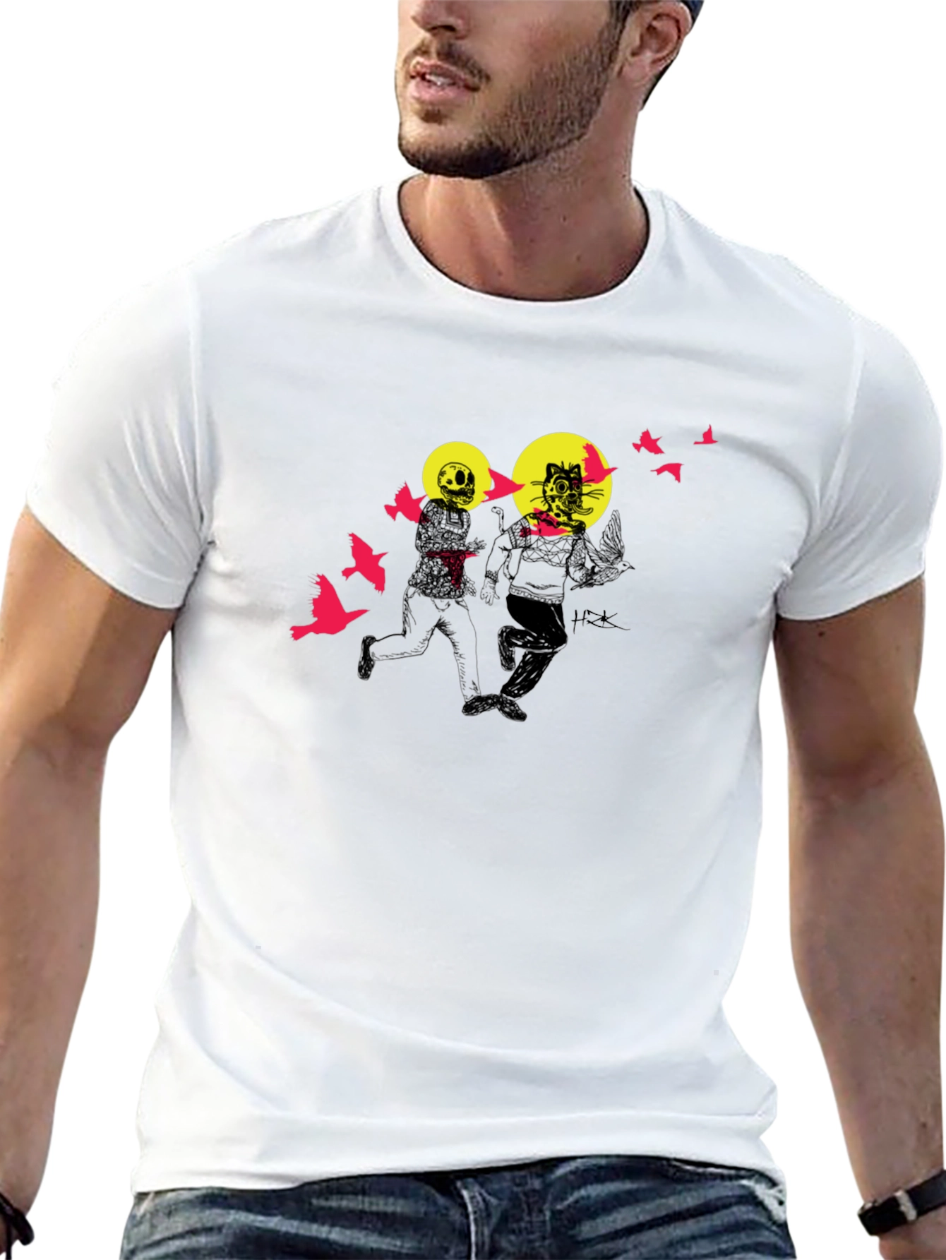 Graphic Print Black Crewneck T-Shirt