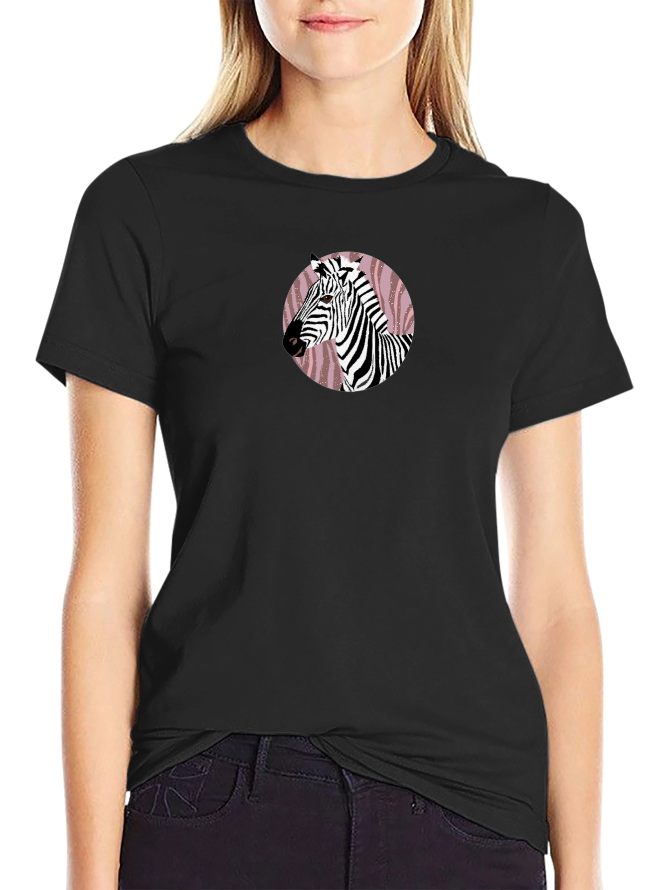 Zebra Graphic Print Crew Neck T-Shirt