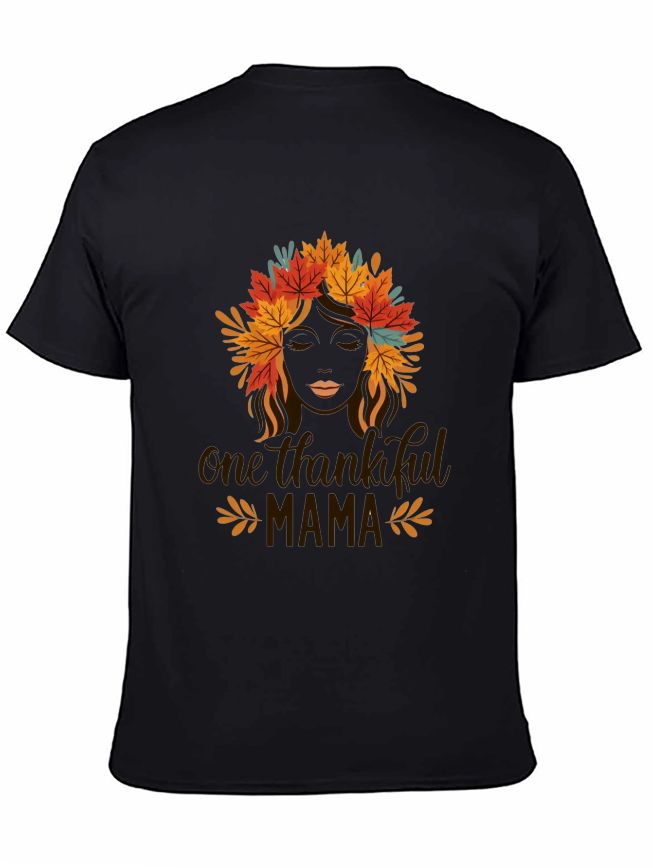 Thankful Mama Black T-Shirt with Fall Leaf Design