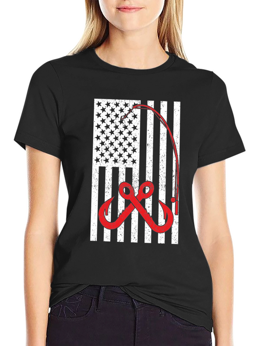 American Flag Fishing T-Shirt - Patriotic Angler Tee