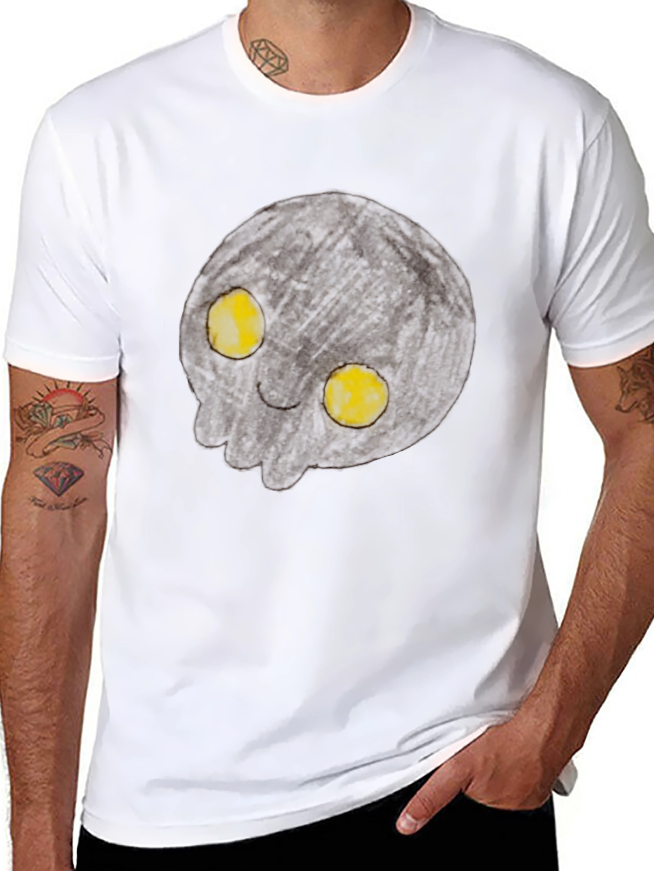 Spooky Black T-Shirt with Glowing Eyes Graphic