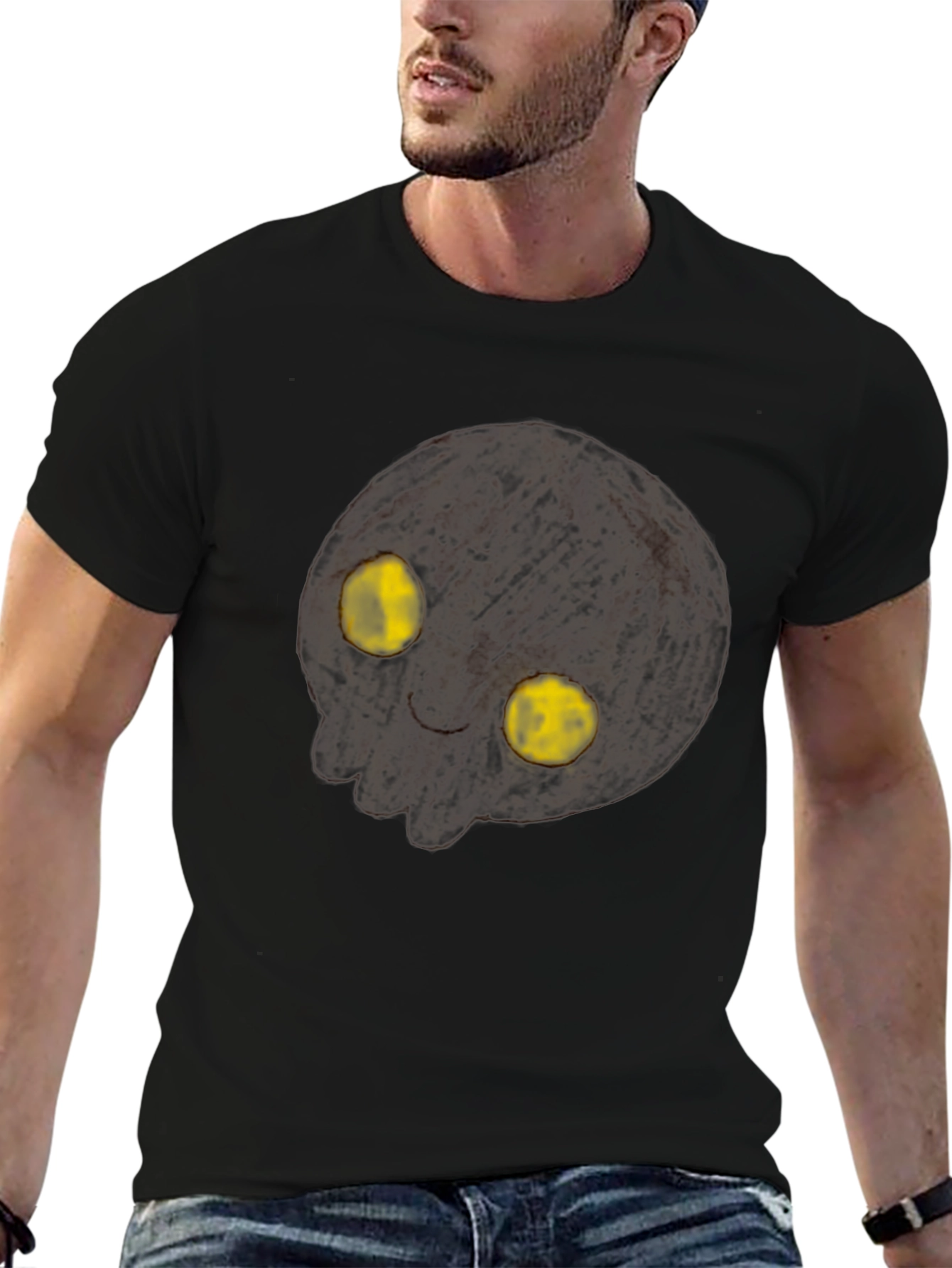 Spooky Black T-Shirt with Glowing Eyes Graphic