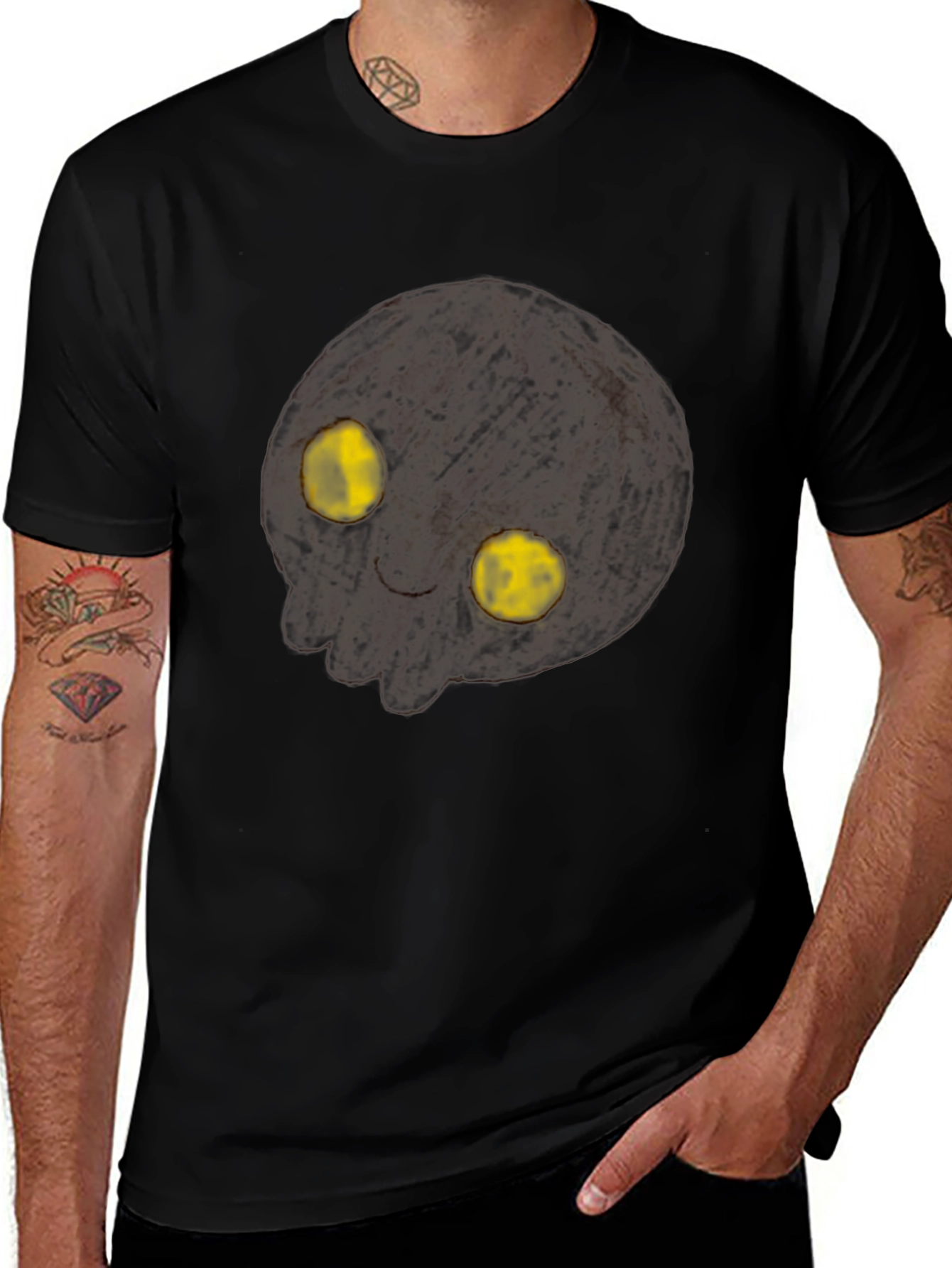 Spooky Black T-Shirt with Glowing Eyes Graphic