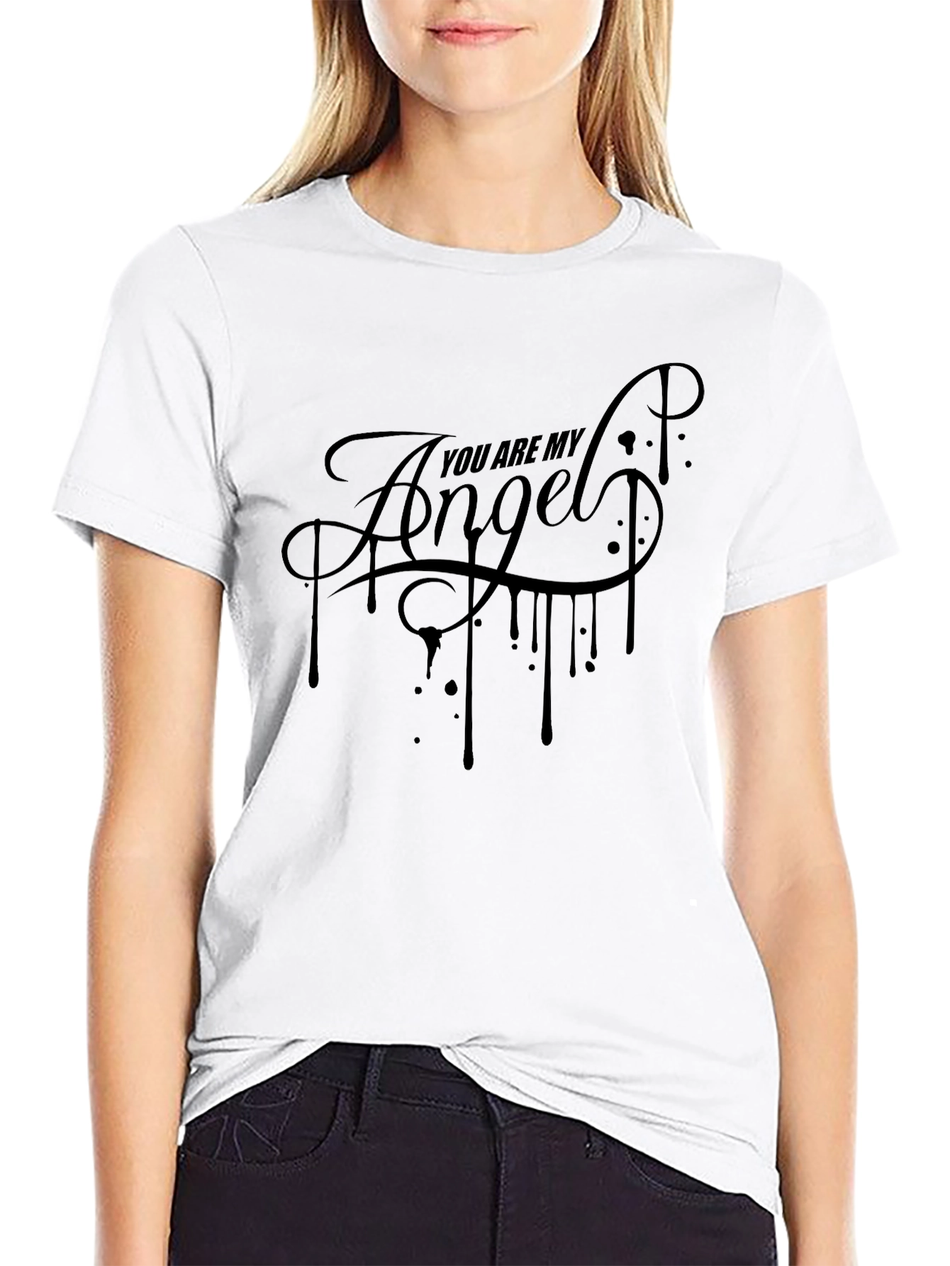 You Are My Angel Graphic Print Mens Black T-Shirt
