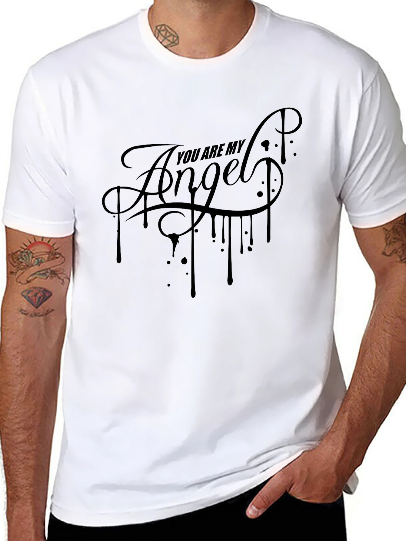 You Are My Angel Graphic Print Mens Black T-Shirt
