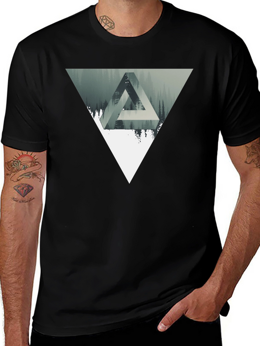 Abstract Triangle Forest Graphic Tee - Black