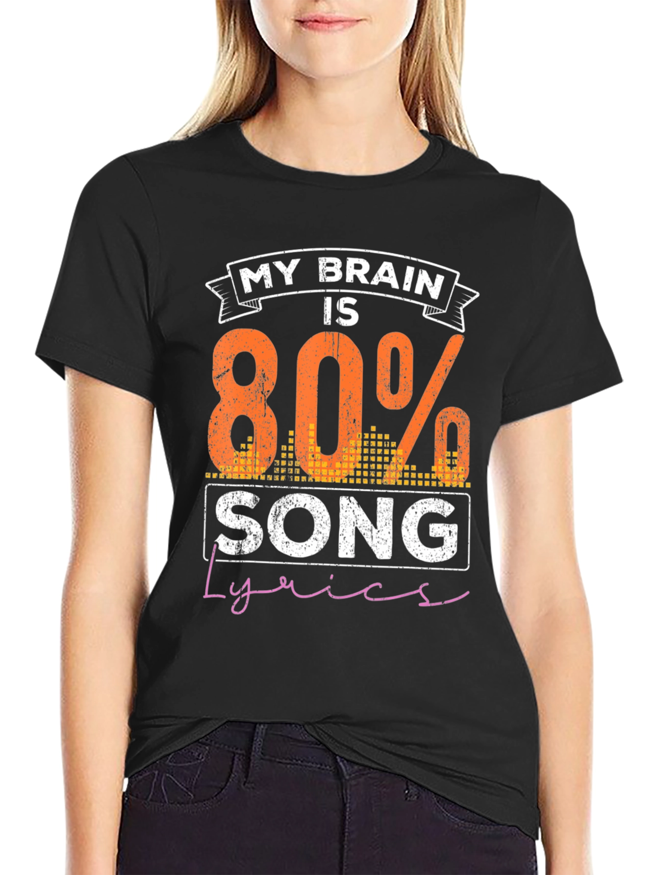 My Brain is 80% Song Lyrics Funny Black T-Shirt