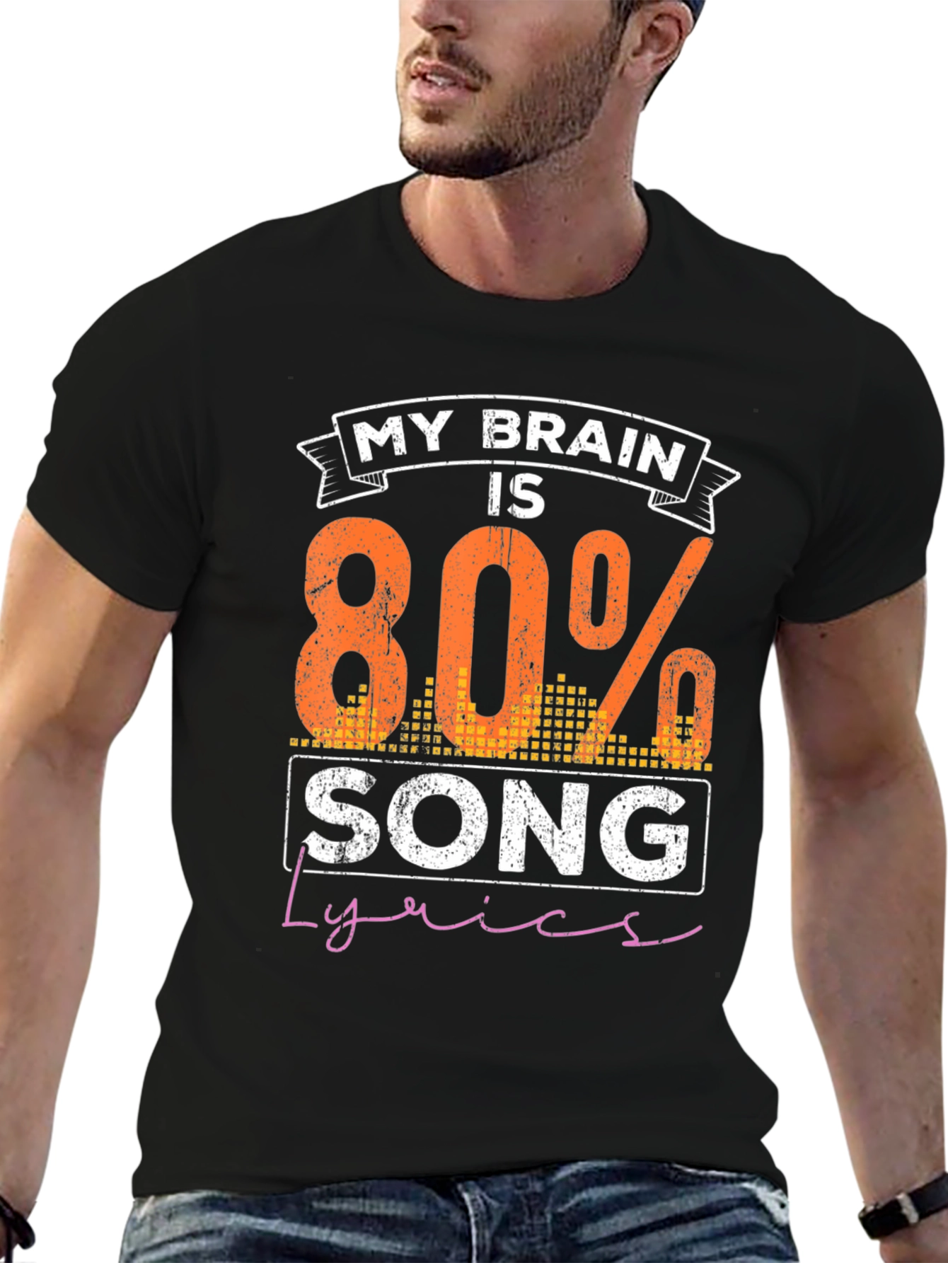 My Brain is 80% Song Lyrics Funny Black T-Shirt