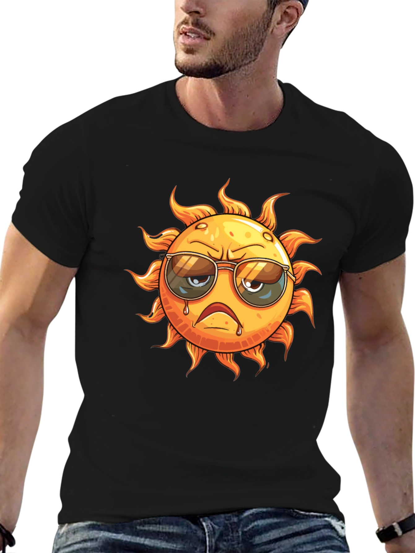 Grumpy Sun Graphic T-Shirt - Cool Summer Style