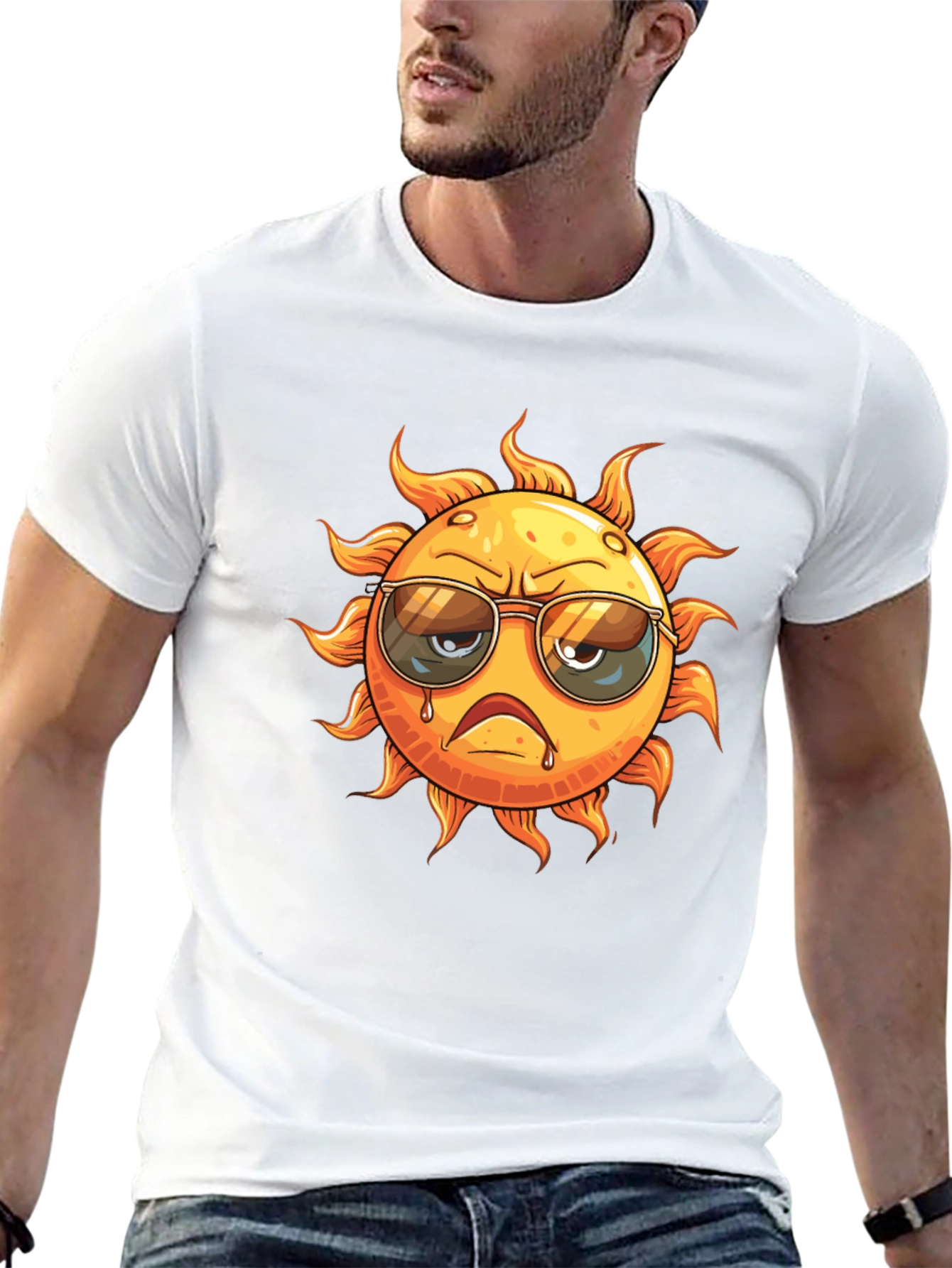 Grumpy Sun Graphic T-Shirt - Cool Summer Style