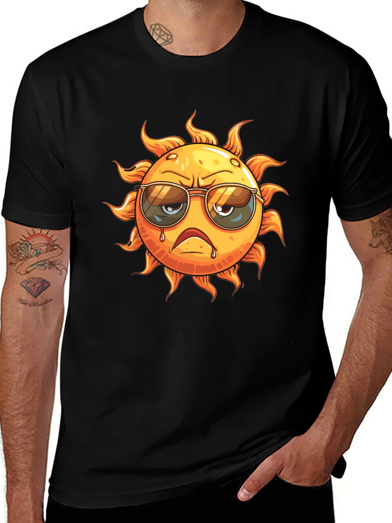 Grumpy Sun Graphic T-Shirt - Cool Summer Style