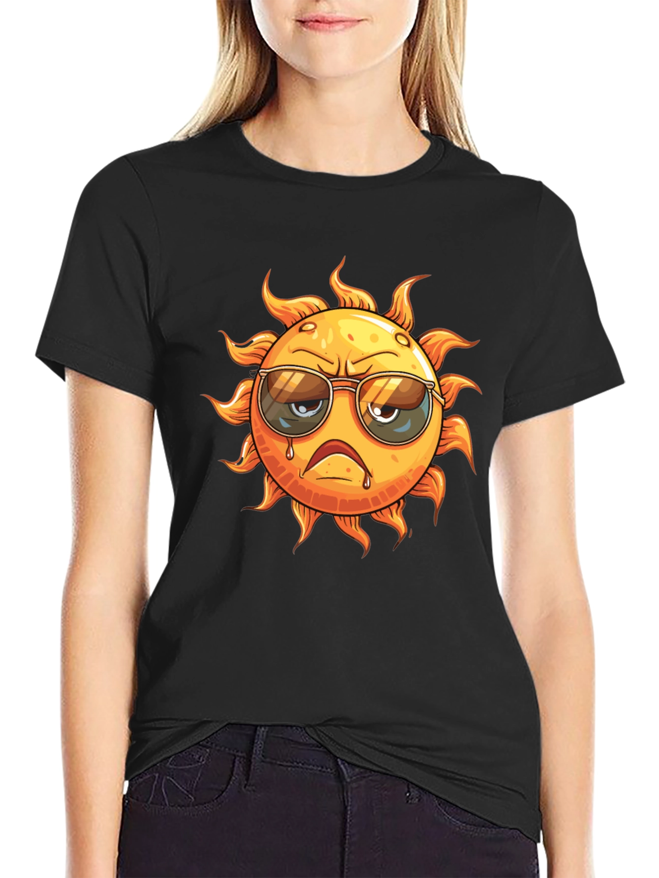 Grumpy Sun Graphic T-Shirt - Cool Summer Style