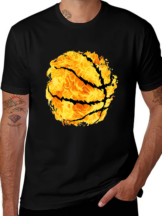 Flaming Basketball Graphic Tee - Sporty Style