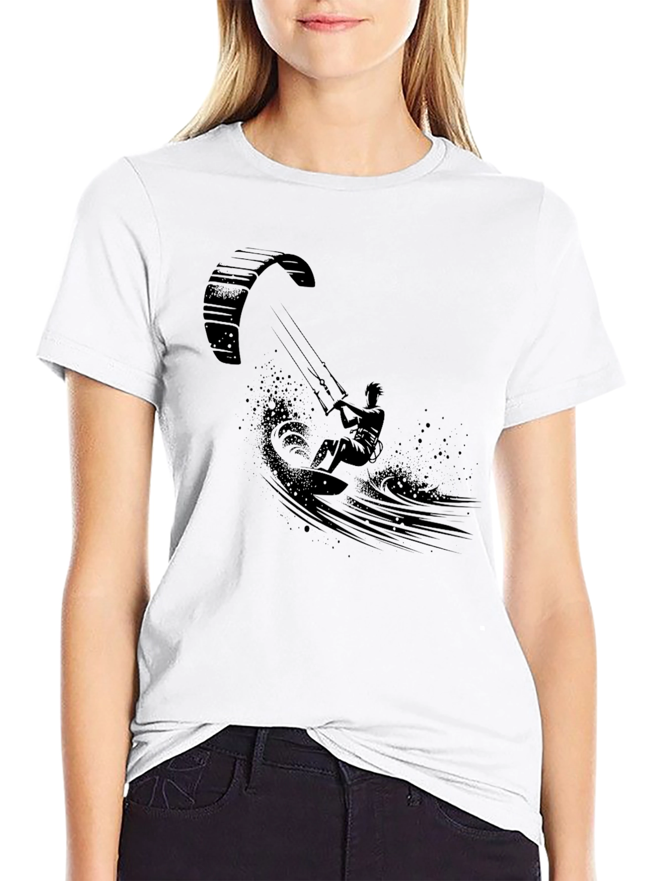 Kite Surfing Graphic Tee - Black Cotton T-Shirt