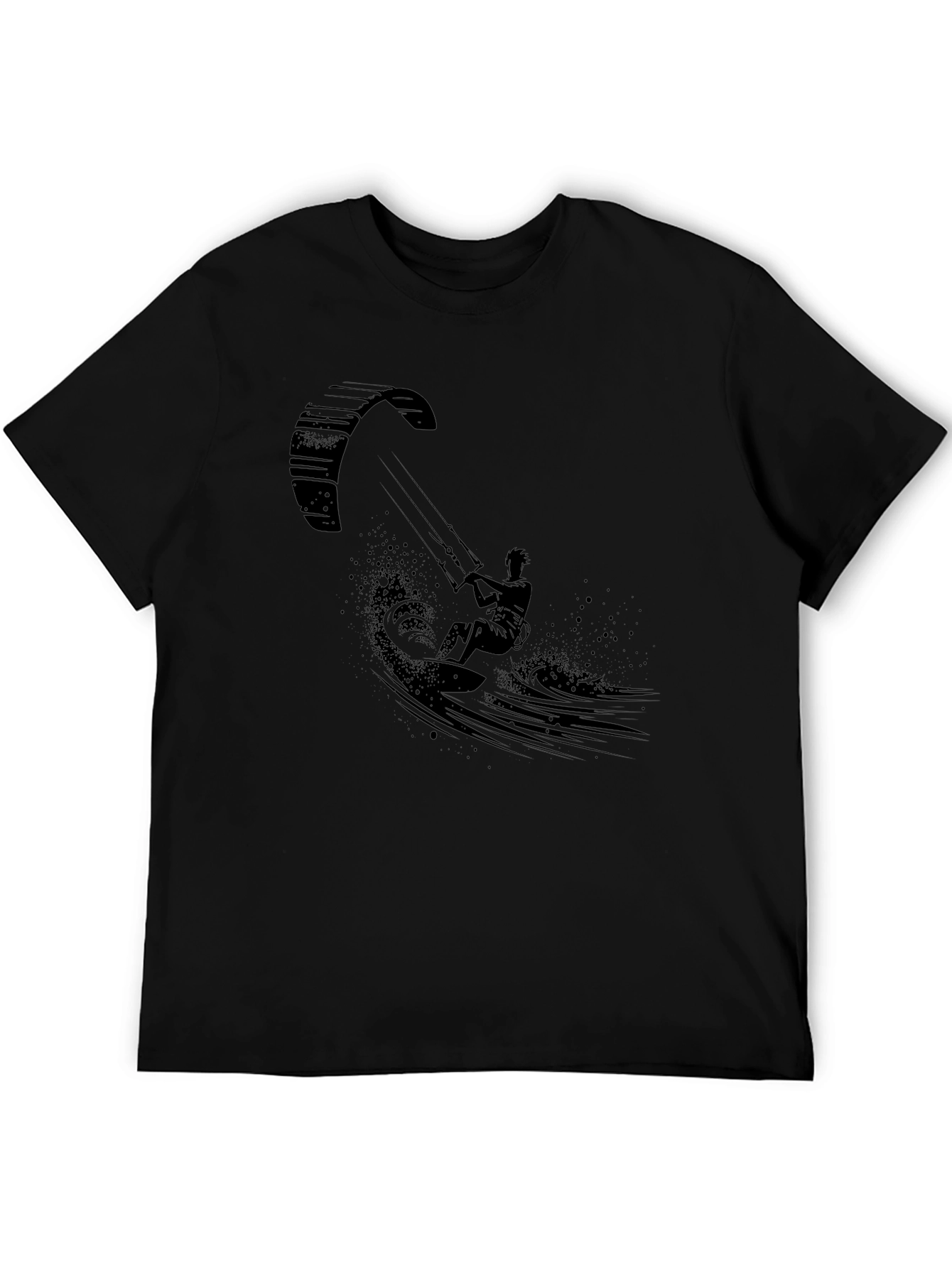 Kite Surfing Graphic Tee - Black Cotton T-Shirt