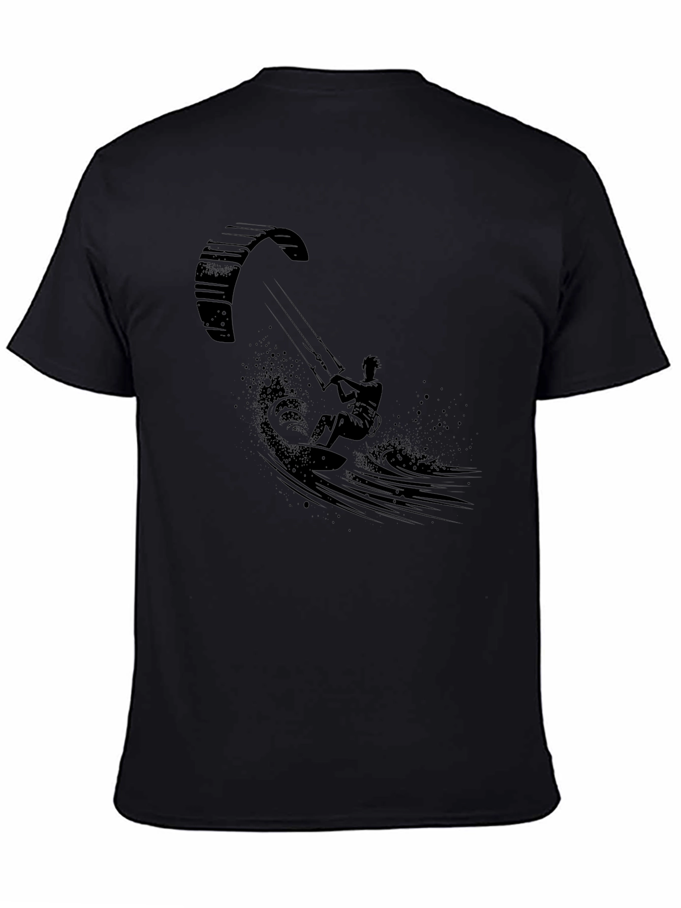 Kite Surfing Graphic Tee - Black Cotton T-Shirt