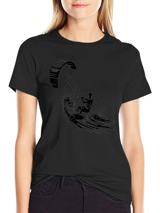 Kite Surfing Graphic Tee - Black Cotton T-Shirt
