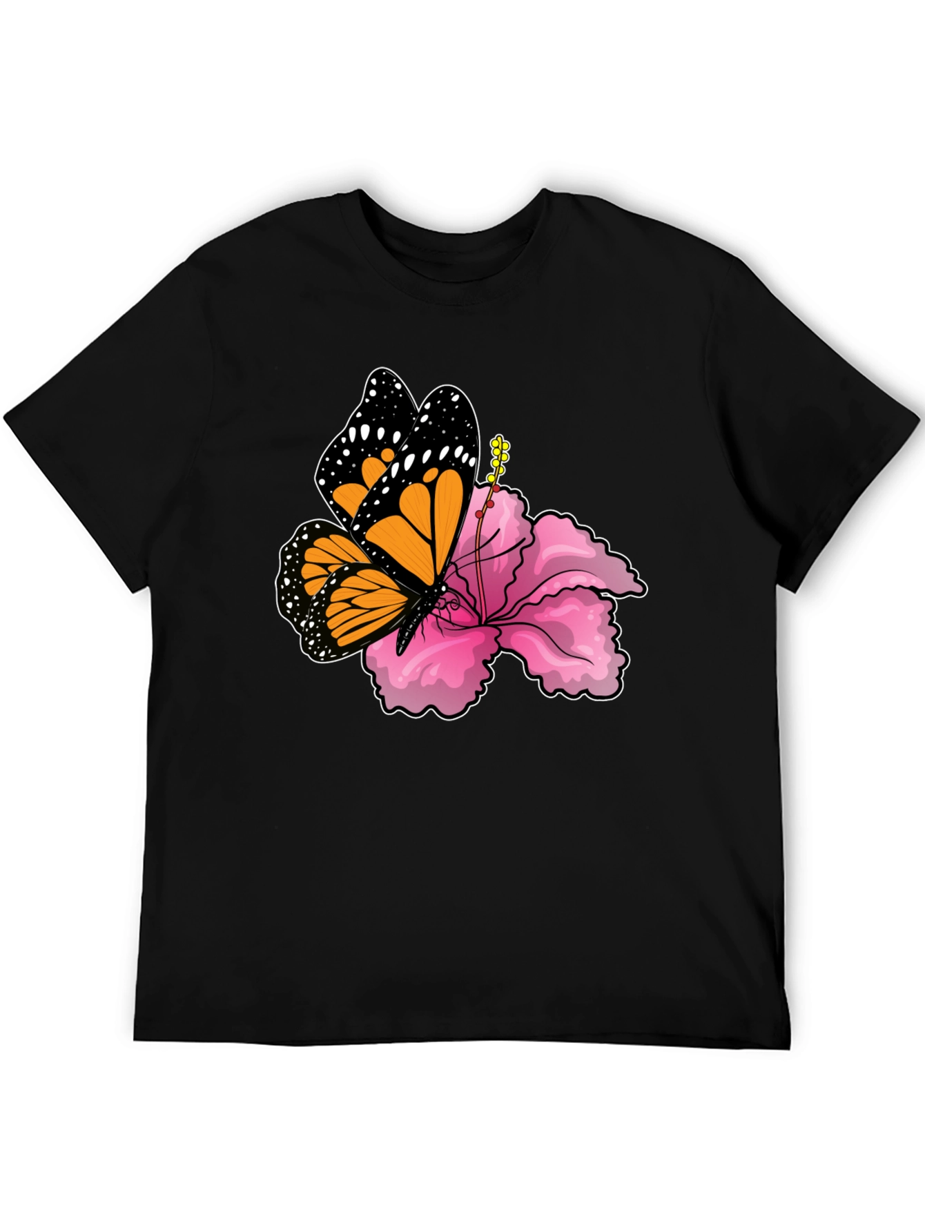 Butterfly Hibiscus Graphic Tee - Mens Black T-Shirt