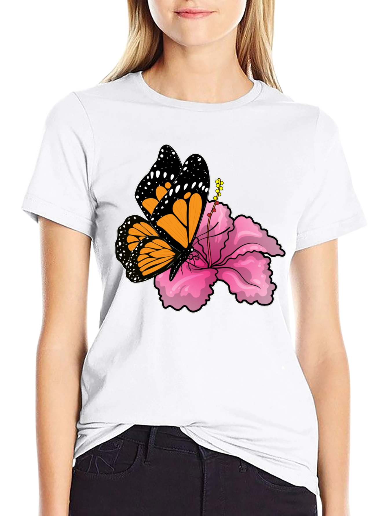 Butterfly Hibiscus Graphic Tee - Mens Black T-Shirt