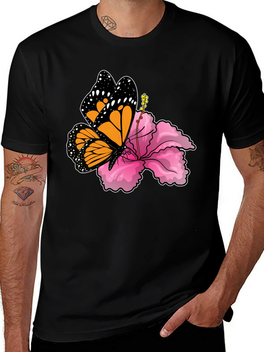 Butterfly Hibiscus Graphic Tee - Mens Black T-Shirt