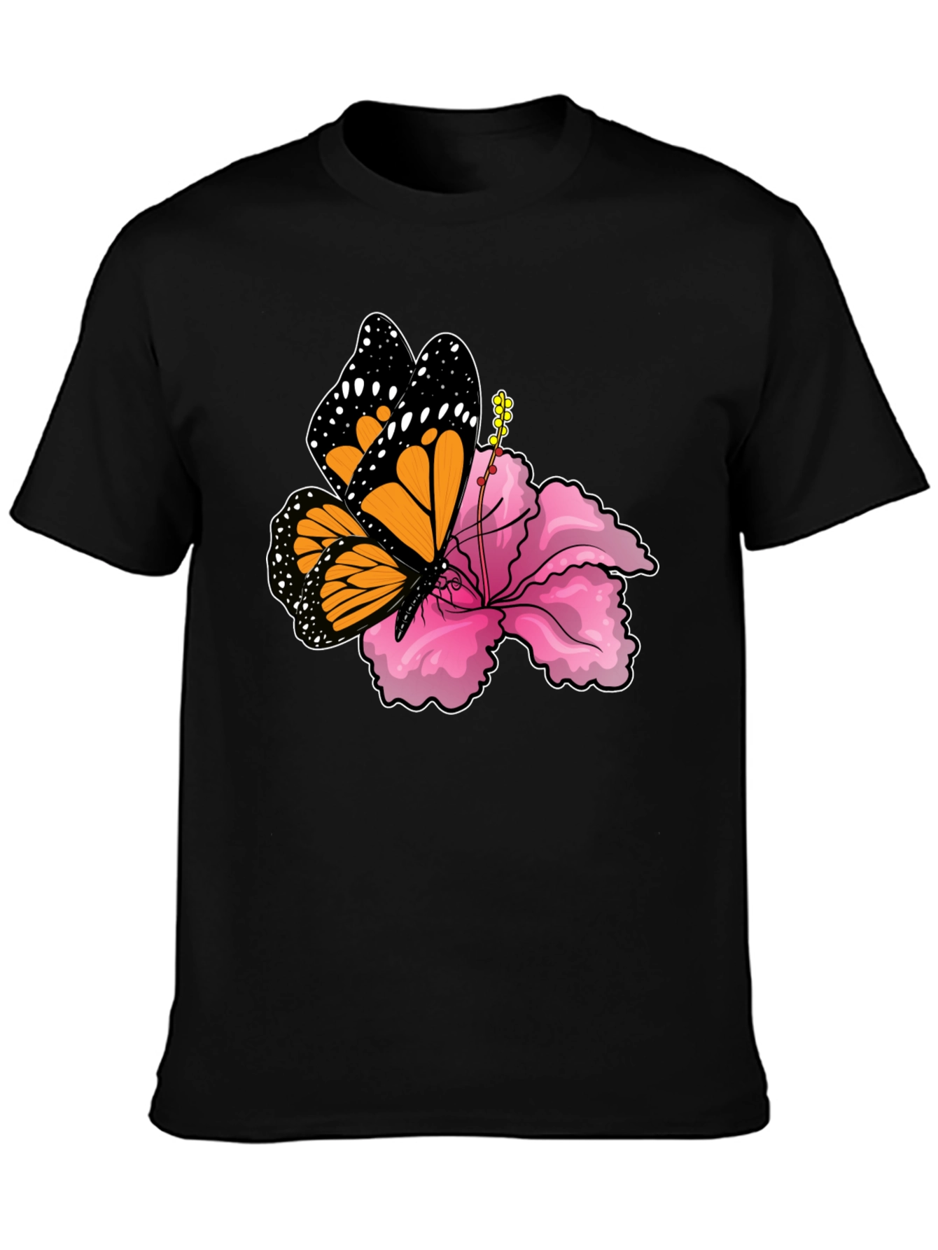 Butterfly Hibiscus Graphic Tee - Mens Black T-Shirt