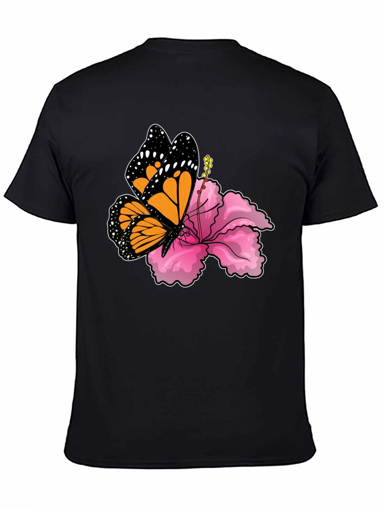 Butterfly Hibiscus Graphic Tee - Mens Black T-Shirt