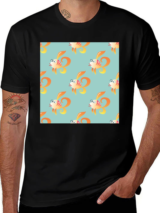 Fun Cartoon Fish Pattern Black T-Shirt