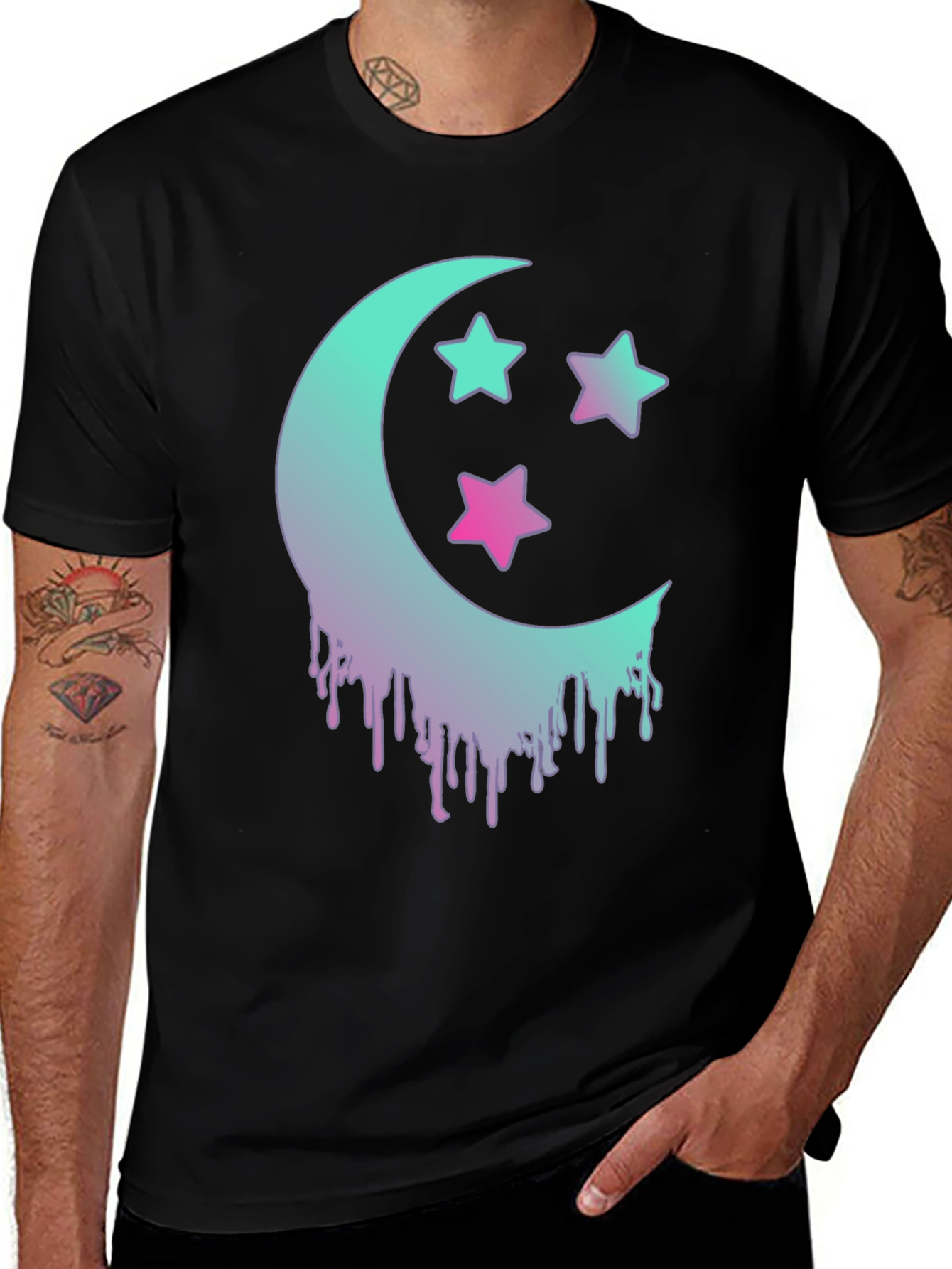 Moon & Stars Graphic Tee - Trendy Black T-Shirt