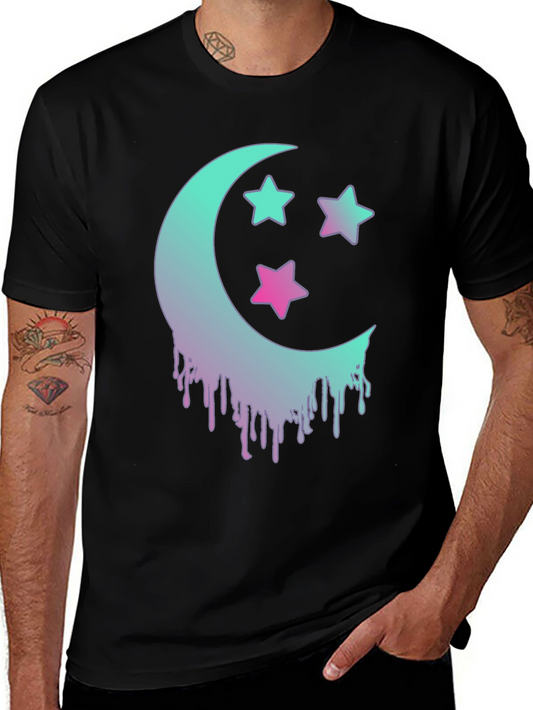 Moon & Stars Graphic Tee - Trendy Black T-Shirt