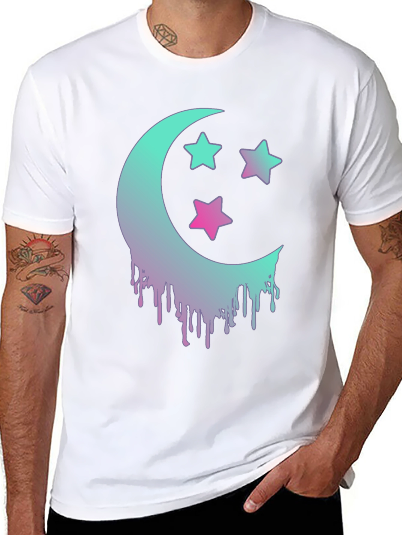 Moon & Stars Graphic Tee - Trendy Black T-Shirt
