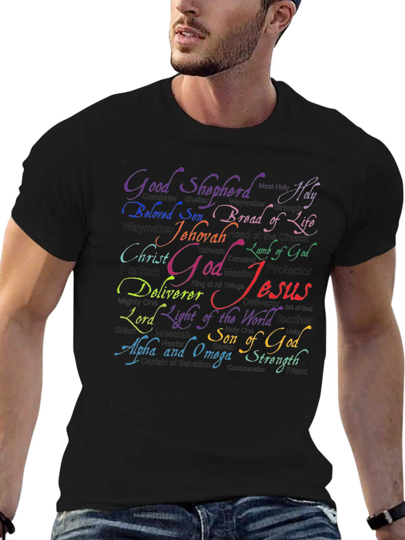 Religious Word Art T-Shirt - Jesus God Jehovah