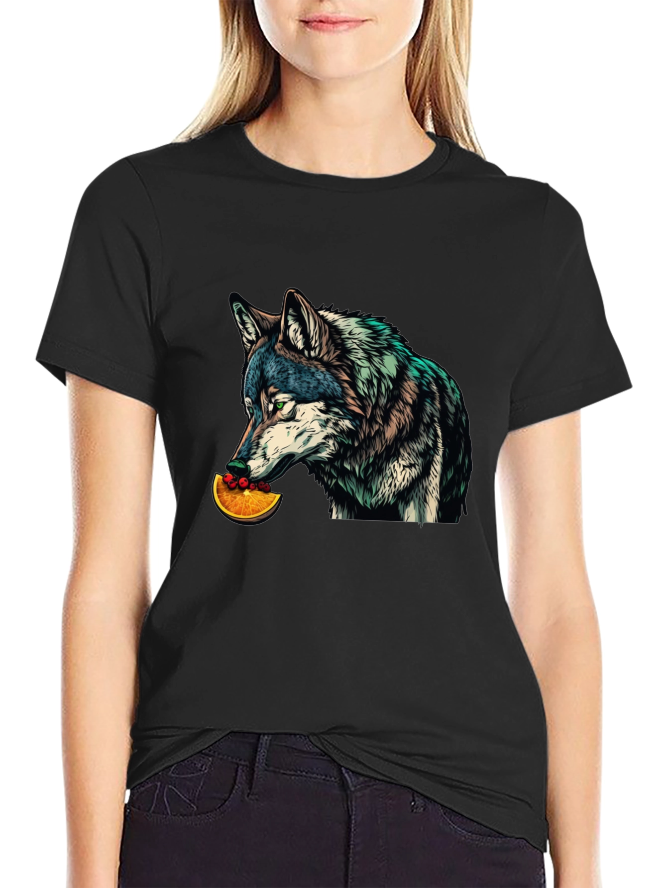 Wolf Eating Orange Graphic Tee