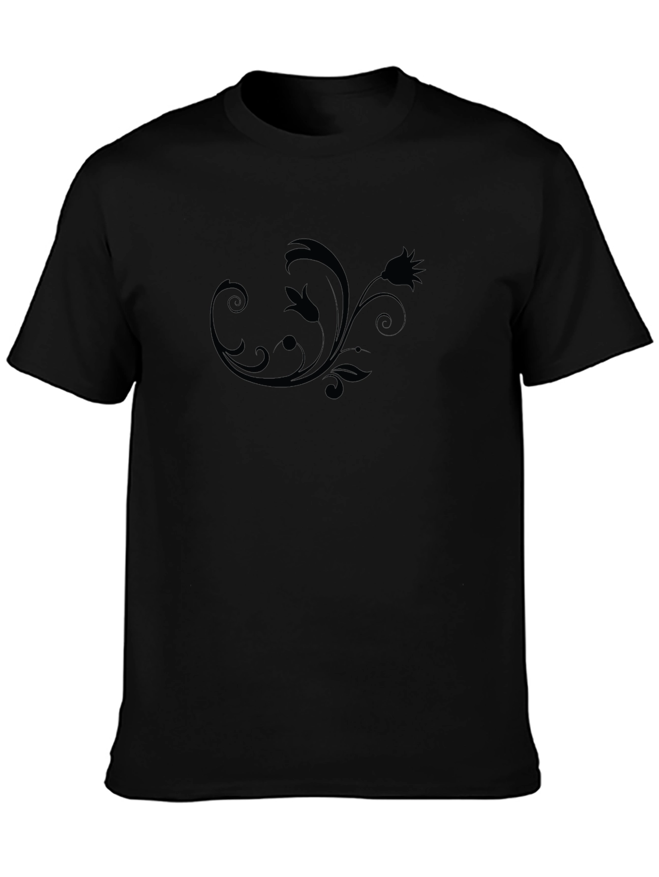 Mens Black Floral Swirl Crew Neck T-Shirt
