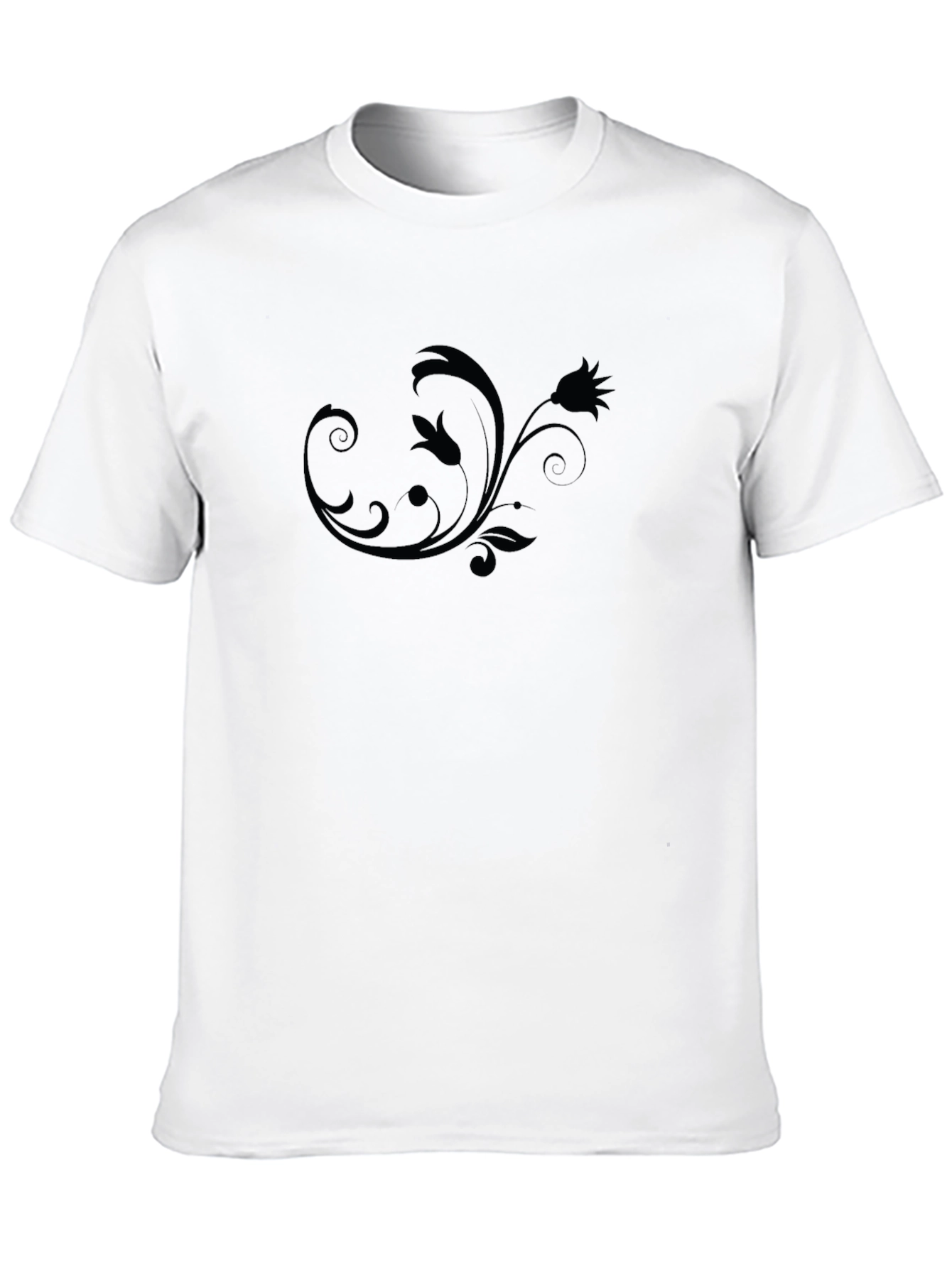 Mens Black Floral Swirl Crew Neck T-Shirt