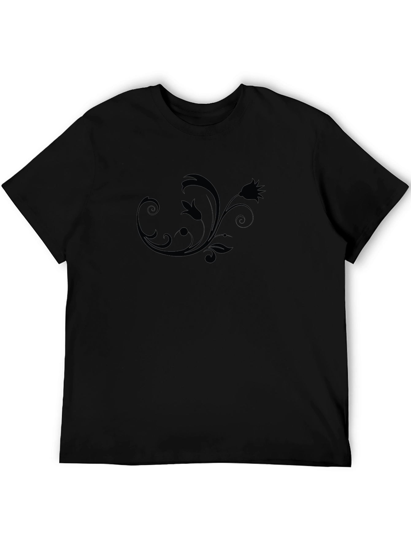 Mens Black Floral Swirl Crew Neck T-Shirt