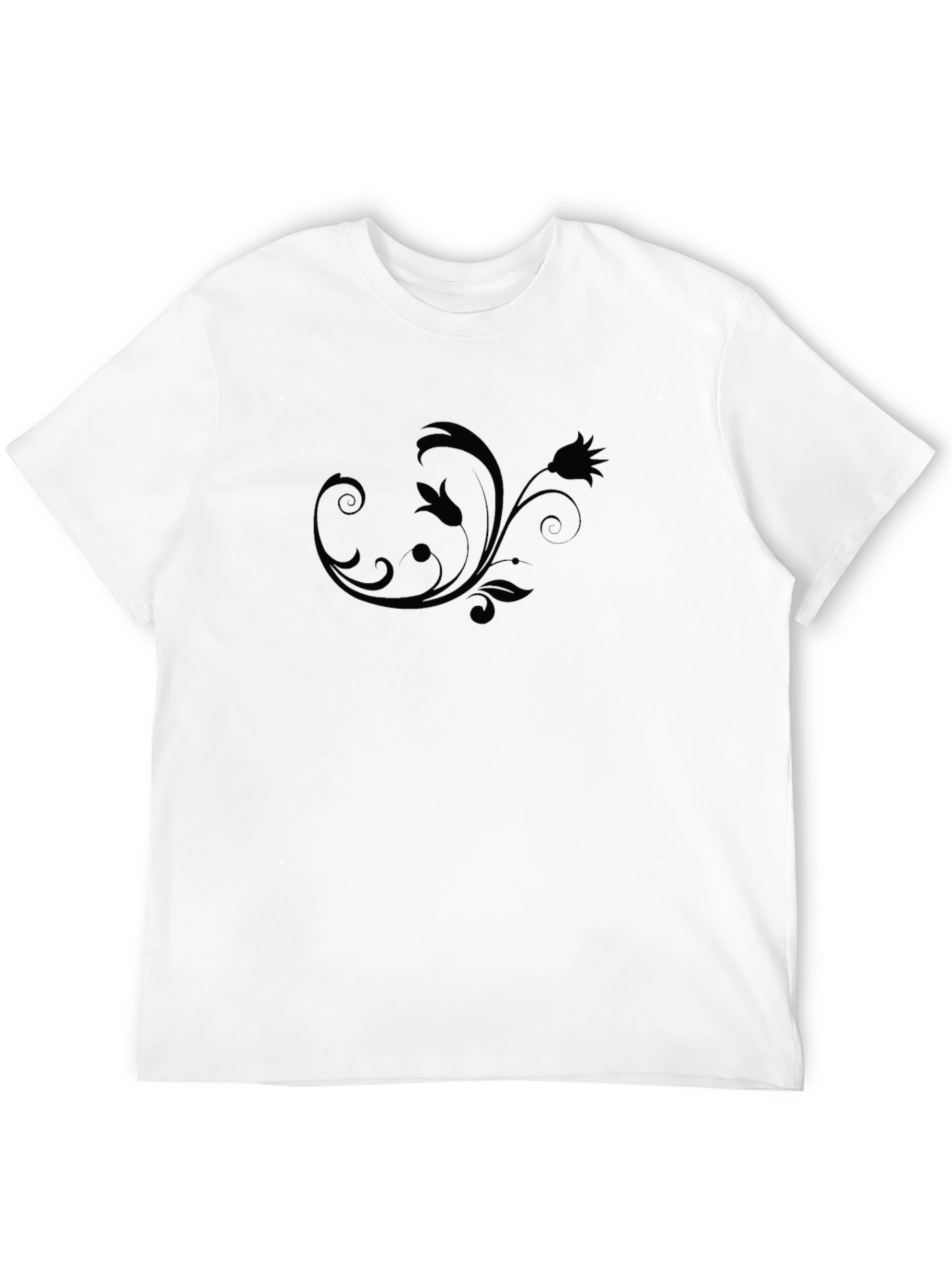 Mens Black Floral Swirl Crew Neck T-Shirt