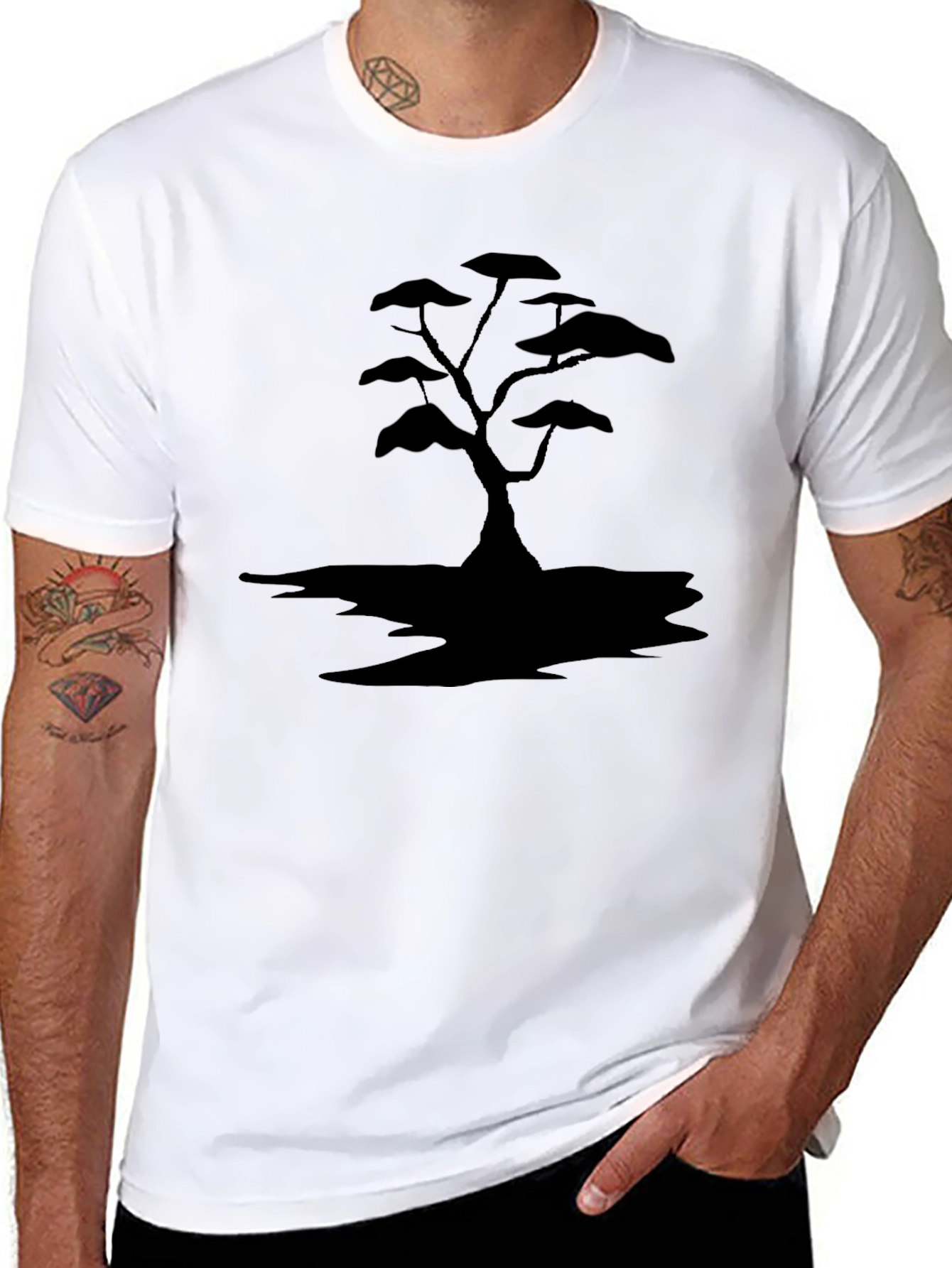 Black T-Shirt with Tree Silhouette Design